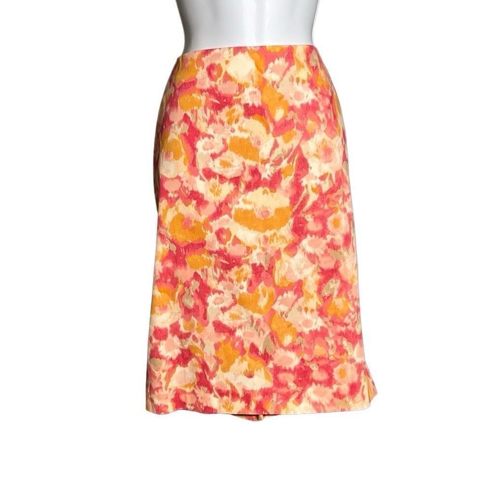 Talbots Women's Back Slit Watercolor Floral Multicolor A-Line Skirt Size 8
